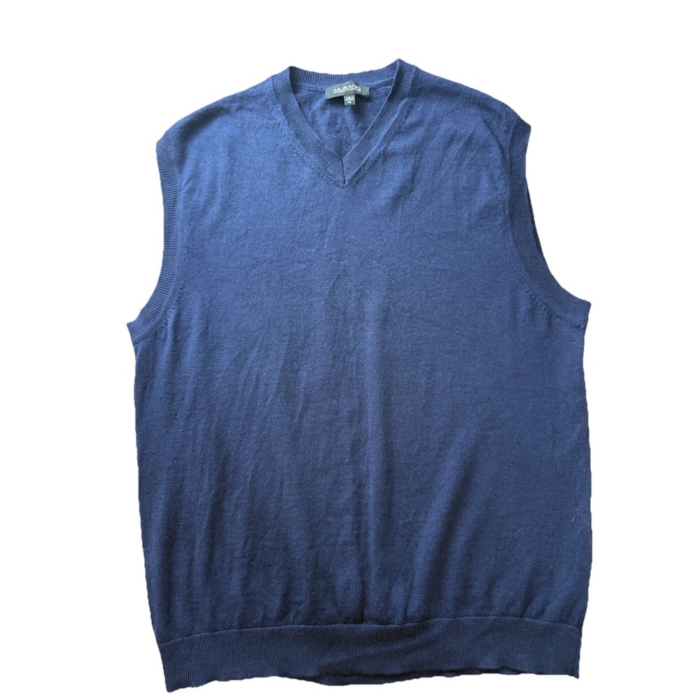 Murano Mens XL 100%‎ Merino Wool Sweater Vest AU Navy Blue Preppy Money Elegant